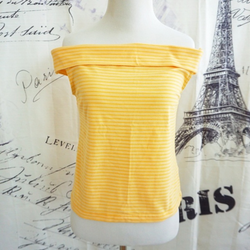 Yellow Striped Off-the-Shoulder Top - Size S